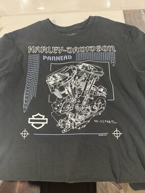 Harley-Davidson Black Short-Sleeve Panhead Engine Graphic Tee with Blue Accents